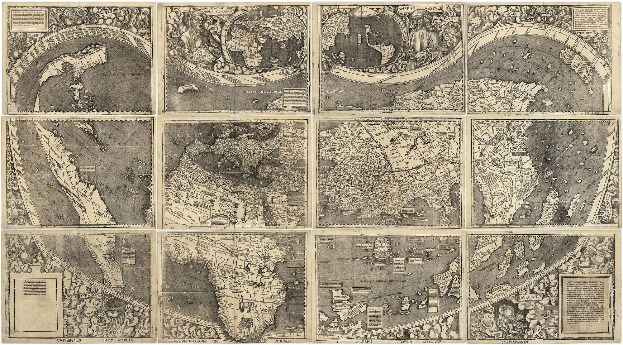 Martin Waldseemüller’s 1507 world map, Universalis Cosmographia, printed on twelve sheets