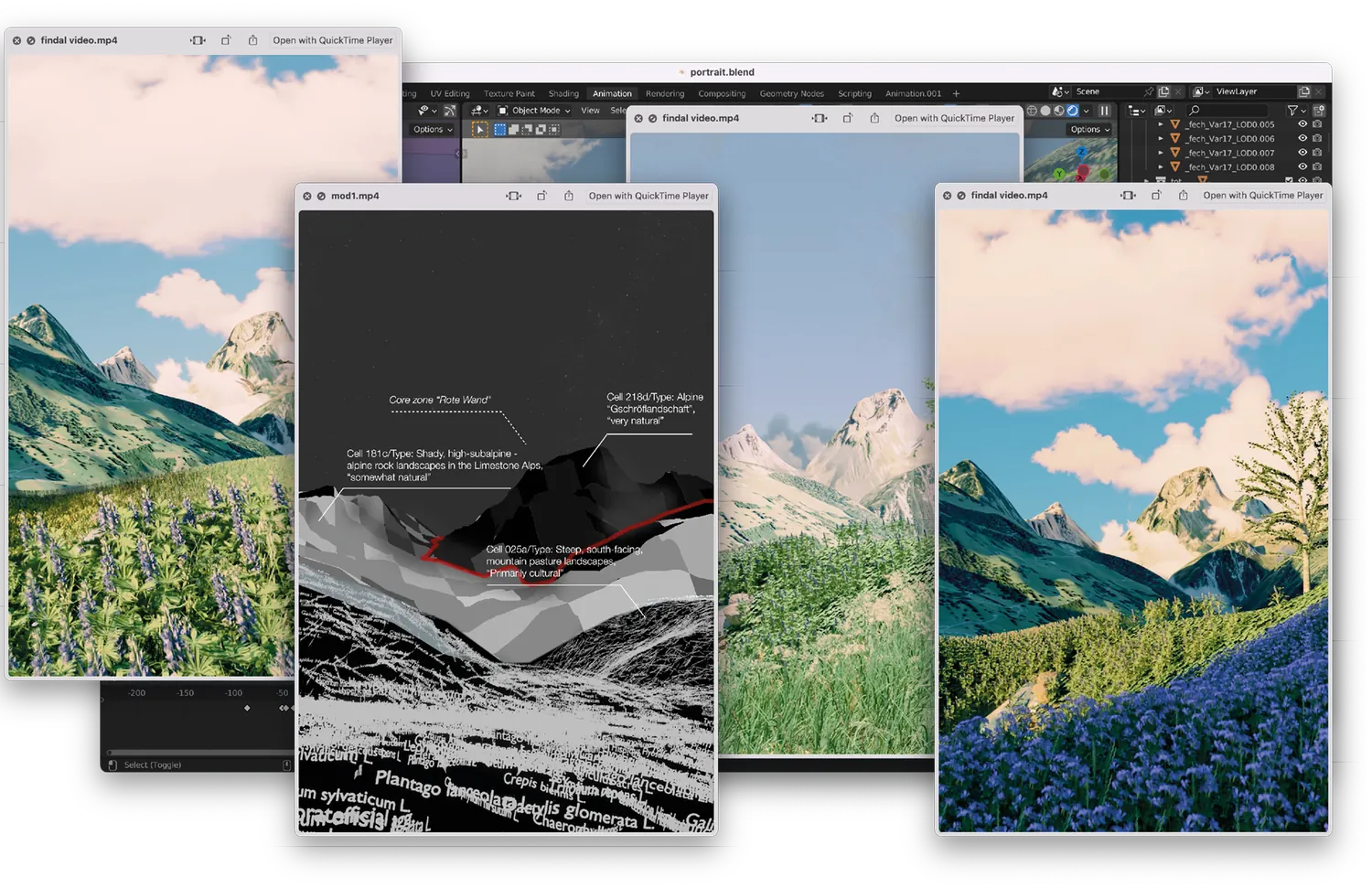 Process documentation: landscape renders in mountain colours next to the regulation text