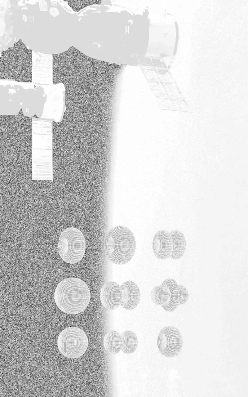 Pale grey inverted version of the halftone space station image